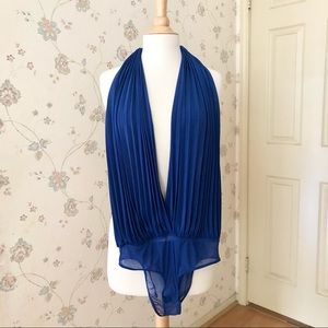 Backless Blue Leotard w/Plunging Neckline